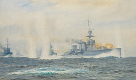HMS CARDIFF IN ACTION IN THE HELIGOLAND BIGHT, 191
