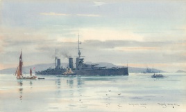 PLYMOUTH SOUND 1912 -  HMS LION COMING UP HARBOUR