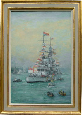 HMS RENOWN with Court Flags